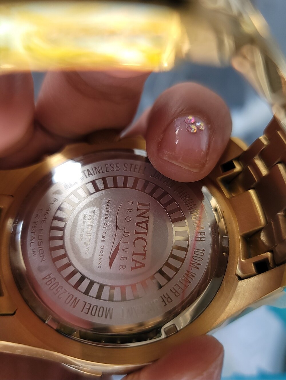 Gold Men's InvictaChronograph Watch with Iridescent Dial - Picture 5 of 6